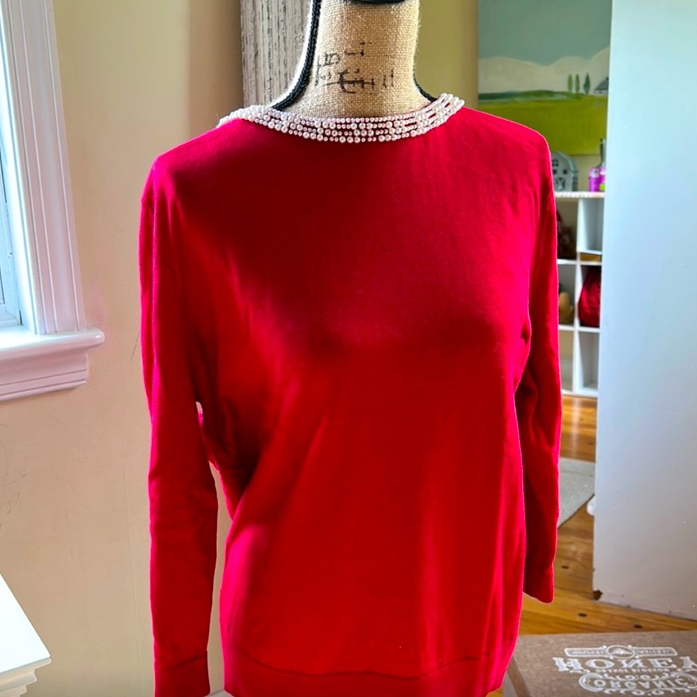 TALBOTS EMBELLISHED NECKLINE SWEATER - Red